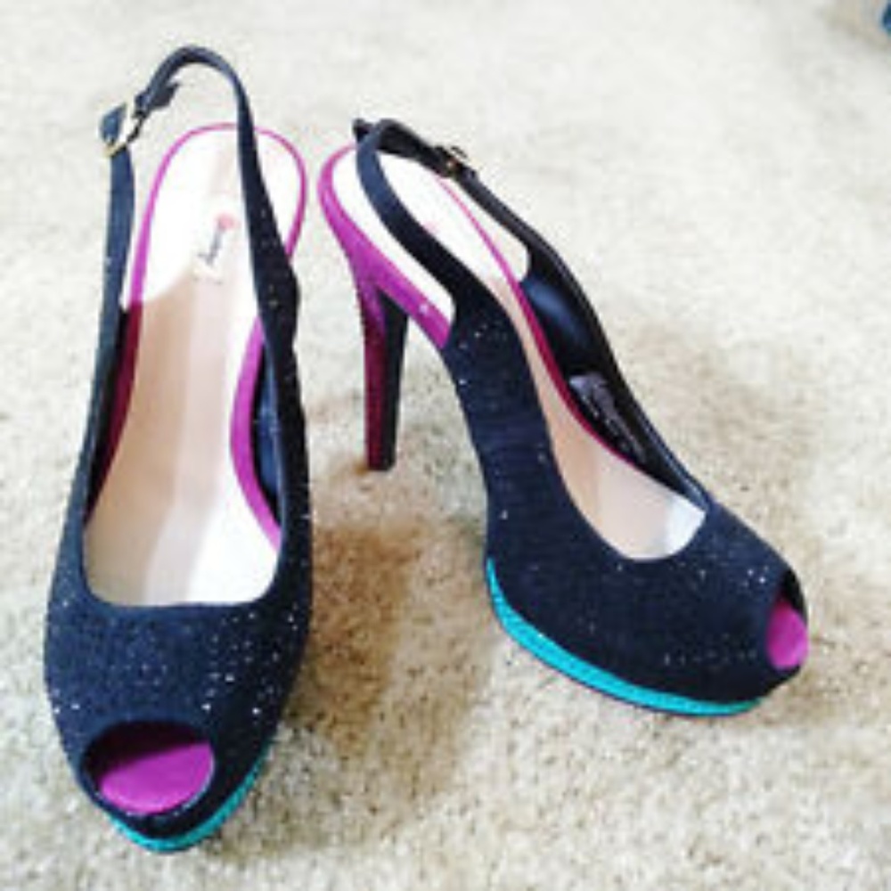 Olsenboye Rhinestone Studded Faux Suede Heels
